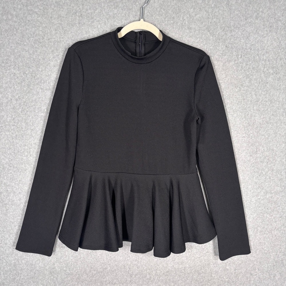Tailored Peplum Top XL Mock Neck Textured Ruffle Knit‎ Feminine Minimalist Twee